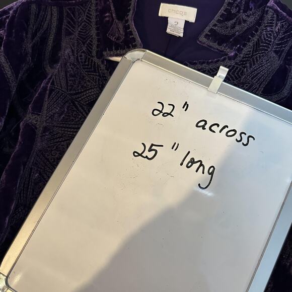 Chico's Jacket Womens Large Purple Velvet Embroidered Open Front Blazer Boho - Picture 10 of 10